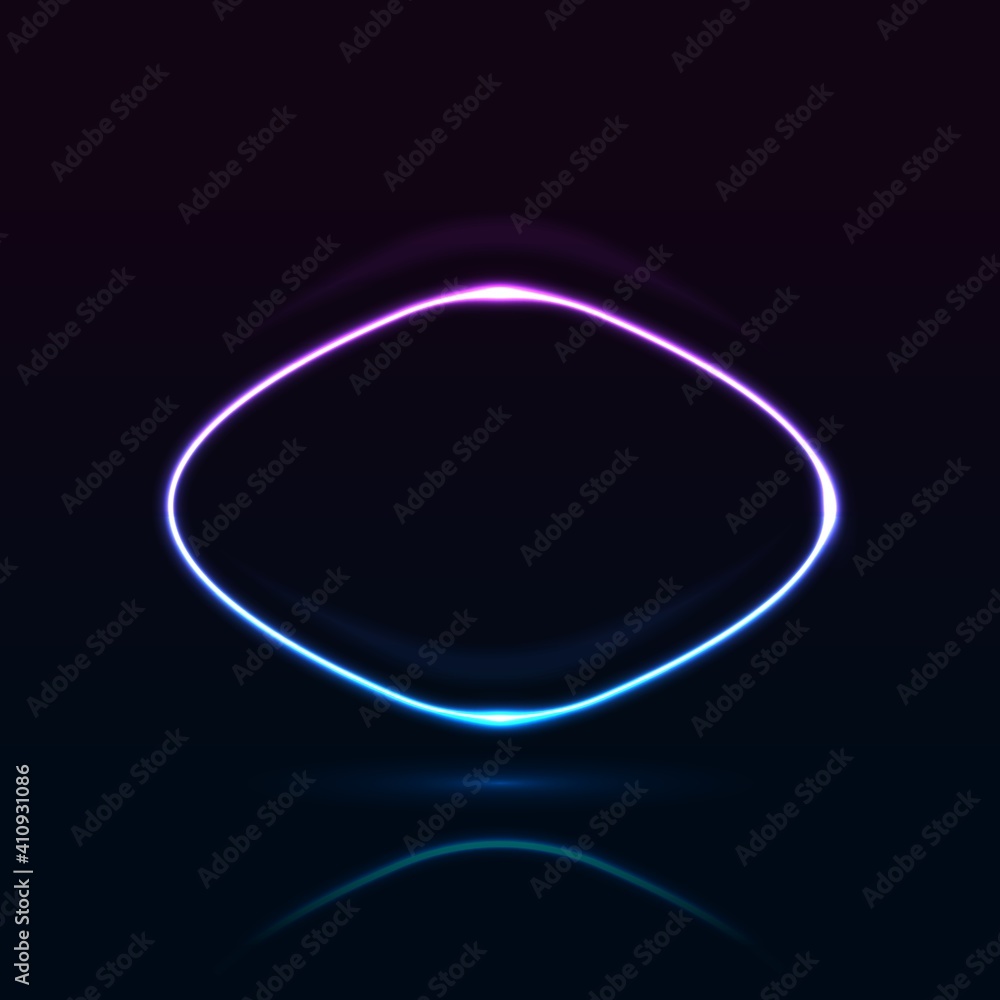 Poster neon rounded rectangular frame with shining effects on dark background.