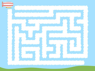Obraz premium Maze. Zeppeling flying through the clouds. Educational game for children.