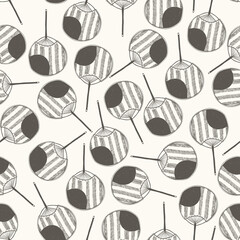 Seamless texture of traditional fans. Hand drawn sketch painting on simple color background.