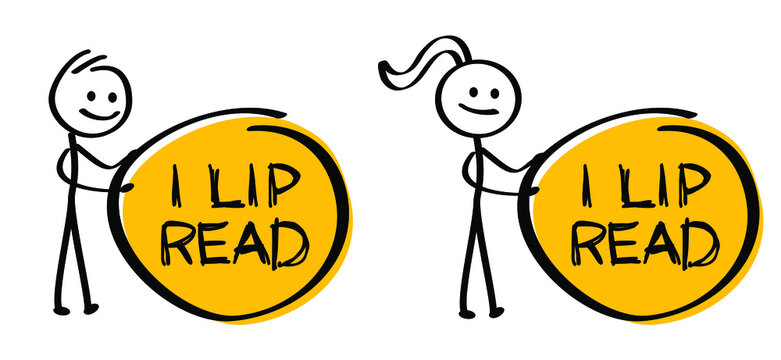 Slogan I'm Lip Read Or Reading, Lip Read. Hello I'm Deaf, I Do Not Hear You. Limited Hearing. Deafness Symbol And Audible Sign. Vector Ear Signs. Hard Of Hearing Icons. World Deaf Day.