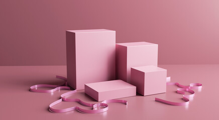 cosmetics stand in pink backdrop background,3d rendering design.