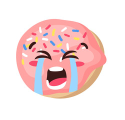 Hand Drawn Cartoon Illustration Donut Emoji. Fast Food Vector Drawing Sweet Emoticon. Tasty Image Meal. Flat Style Collection American Cuisine