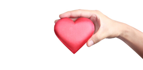 Hands holding red heart. heart health donation concepts