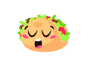 Hand Drawn Cartoon Illustration Tacos Emoji. Fast Food Vector Drawing Emoticon. Tasty Image Meal. Flat Style Collection  Mexican Cuisine