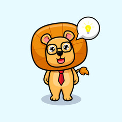 Cute lion king thinking and got idea design icon illustration