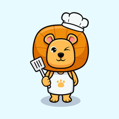 Cute lion king chef design icon illustration