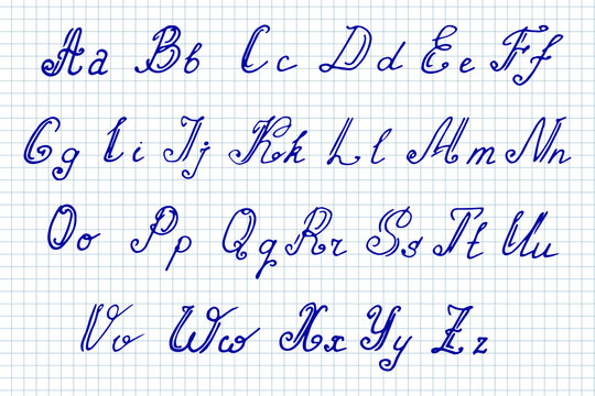 Vintage vector handwritten alphabet. Doodle font isolated on notebook page.  ABC  for your design. 10 EPS.