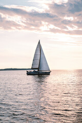 Plakat Sailboat in the sea in the sunset, luxury summer adventure, in Mediterranean sea, Europe
