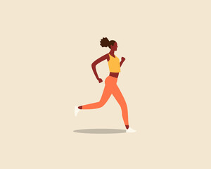 Fototapeta na wymiar Black woman running dressed in sportswear isolated background. Healthy active lifestyle. Colorful modern vector illustration in cartoon flat style.