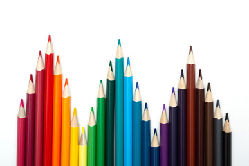 Background with color pencils on a white background