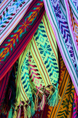 Close-up of typical Mexican fabrics, traditional handicrafts of a thousand colors, entirely handmade.