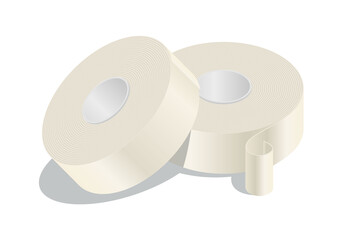 Isometric vector illustration masking tape rolls isolated on white background. Realistic insulation duct tape roll icon in flat cartoon style. Duct roll adhesive tape for packaging, repair, renovation