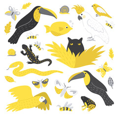 Fototapeta premium Fauna set yellow gray