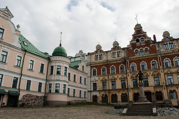 Fototapeta na wymiar The charming oid Town Hall Square of Vyborg Leningrad region Russia