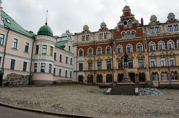 View of the old Town Hall Square in Vyborg Leningrad region Russia