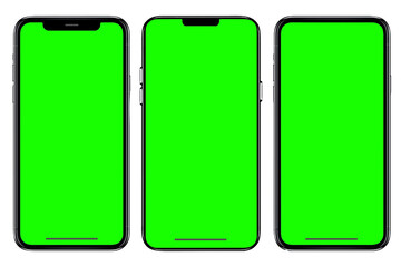 Smartphone similar to iphone xs max with green screen for Infographic Global Business Marketing...