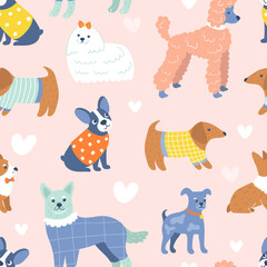Funny dogs pattern in cute outfits