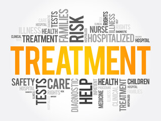 Treatment word cloud collage, health concept background