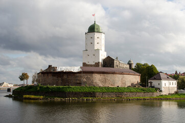 Fototapeta na wymiar The medieval Vyborg castle with Olav tower in Leningrad region Russia