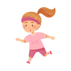 Happy Girl in Sport Wear Jogging Vector Illustration