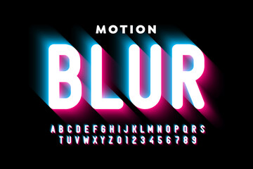 Motion blur style font design, alphabet letters and numbers