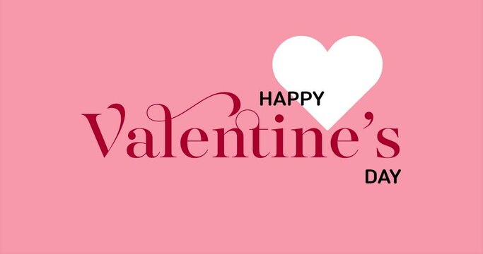 Happy Valentine's Day english card typography calligraphy text with heart. On pink background for Valentines day concept. The 14th of February.