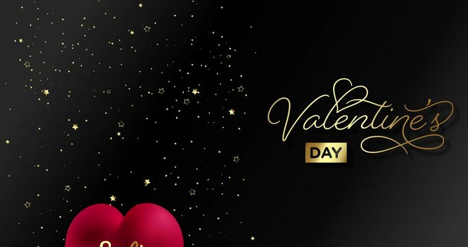 Valentine&rsquo;s day sale special offer footage background collection. The 14th of February. Valentine's Day love english card with red balloon and golden stars.