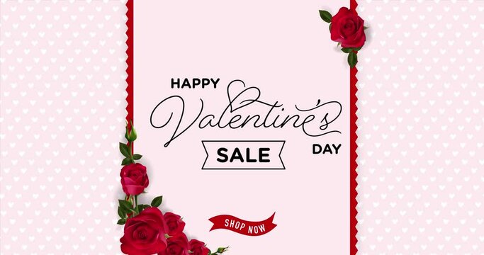 Valentine&rsquo;s day sale special offer footage background collection. The 14th of February. Valentine's Day love english card with red roses.