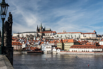 Obraz premium Prague Castle with Mala Strana and Vltava river from Charles Bridge in Prague city in Czech republic