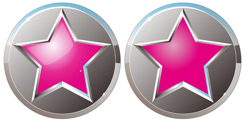 アプリ、Webで使える、丸にピンク色の星の金属製ボタン