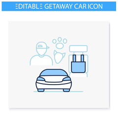 Dog car seat line icon. Help small dogs see out window while staying restrained in back seat. Protect your pet concept. Isolated vector illustration. Editable stroke