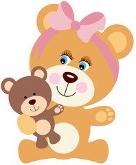 Fototapeta na wymiar Baby girl teddy bear playing with teddy 