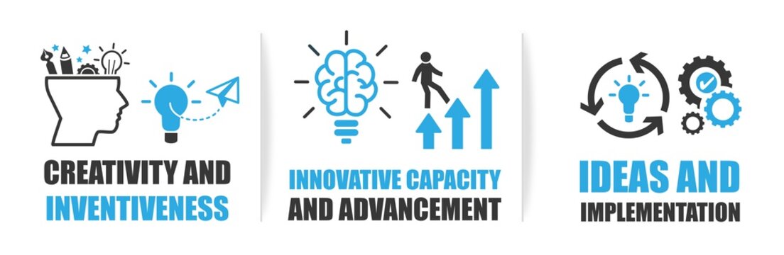 Vector icon set of creativity, innovation and inventiveness