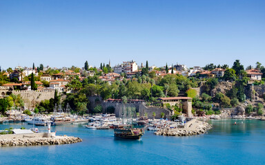 incredibly beautiful view of Antalya on yachts and the coast