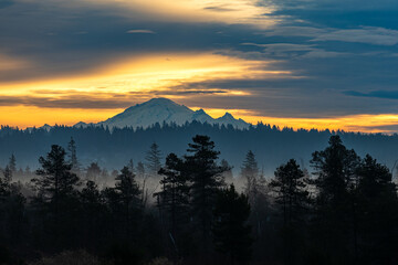 Mt Baker at Sunrise in Winter