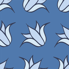 seamless pattern simple flowers on a blue background print blue