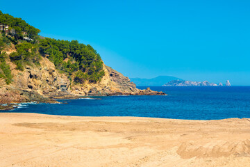 Naklejka na ściany i meble View of the Melas illas from the beach of Sa Riera, Costa Brava, Catalonia, Spain