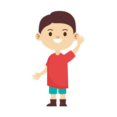 happy little young boy with red shirt character vector illustration design