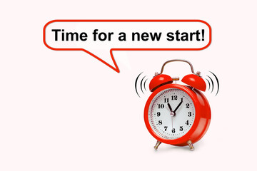 Red alarm clock and text - TIME FOR A NEW START