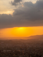 北九州小文字山山頂から眺める夕焼け空