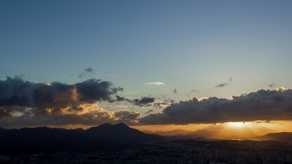 北九州小文字山山頂から眺める夕焼け空