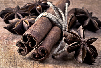 spices on wooden table, selective focus