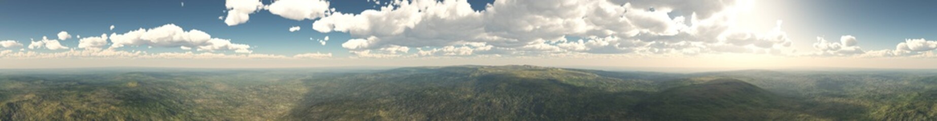 Fototapeta premium hills and sky, Panorama of the landscape of hills under a blue sky with clouds, banner, 3D rendering