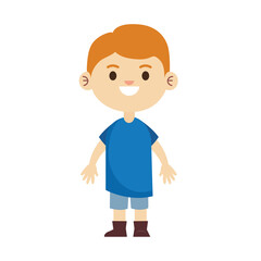 happy little young boy with blue shirt character vector illustration design
