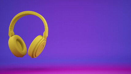 3d rendering. Yellow Headphone on abstract  background.minimalist concept.concept design.
