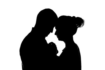 Black and white silhouette of a couple man and girl holding each other's hands