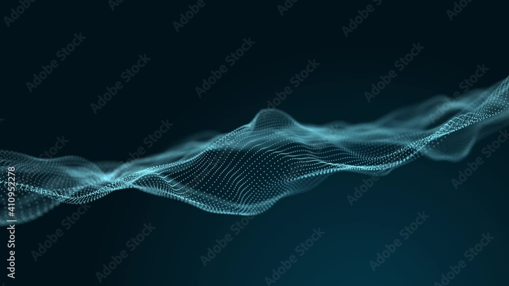Poster Futuristic wave. 3D visualization of big data. Analytical presentation.3D rendering. Seamless loop.