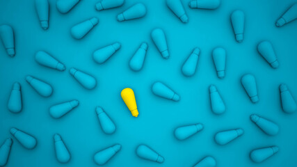 3D rendering out standing light bulb on blue background.minimalist concept.