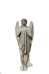 Angel. Antique stone statue isolated on white background.