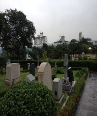 Beautiful view of the cemetery and the green park